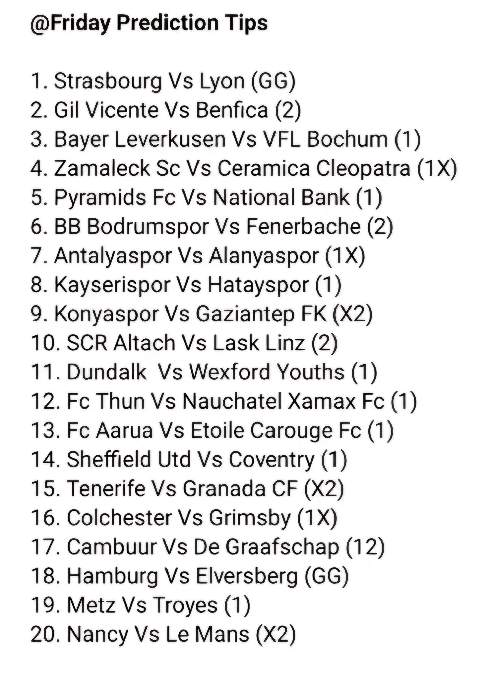 Friday Prediction Tips (28th)